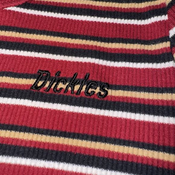 Dickies Striped Red Cropped Henley Shirt Retro 90s Y2K Girls Junior Size Medium - Picture 3 of 7